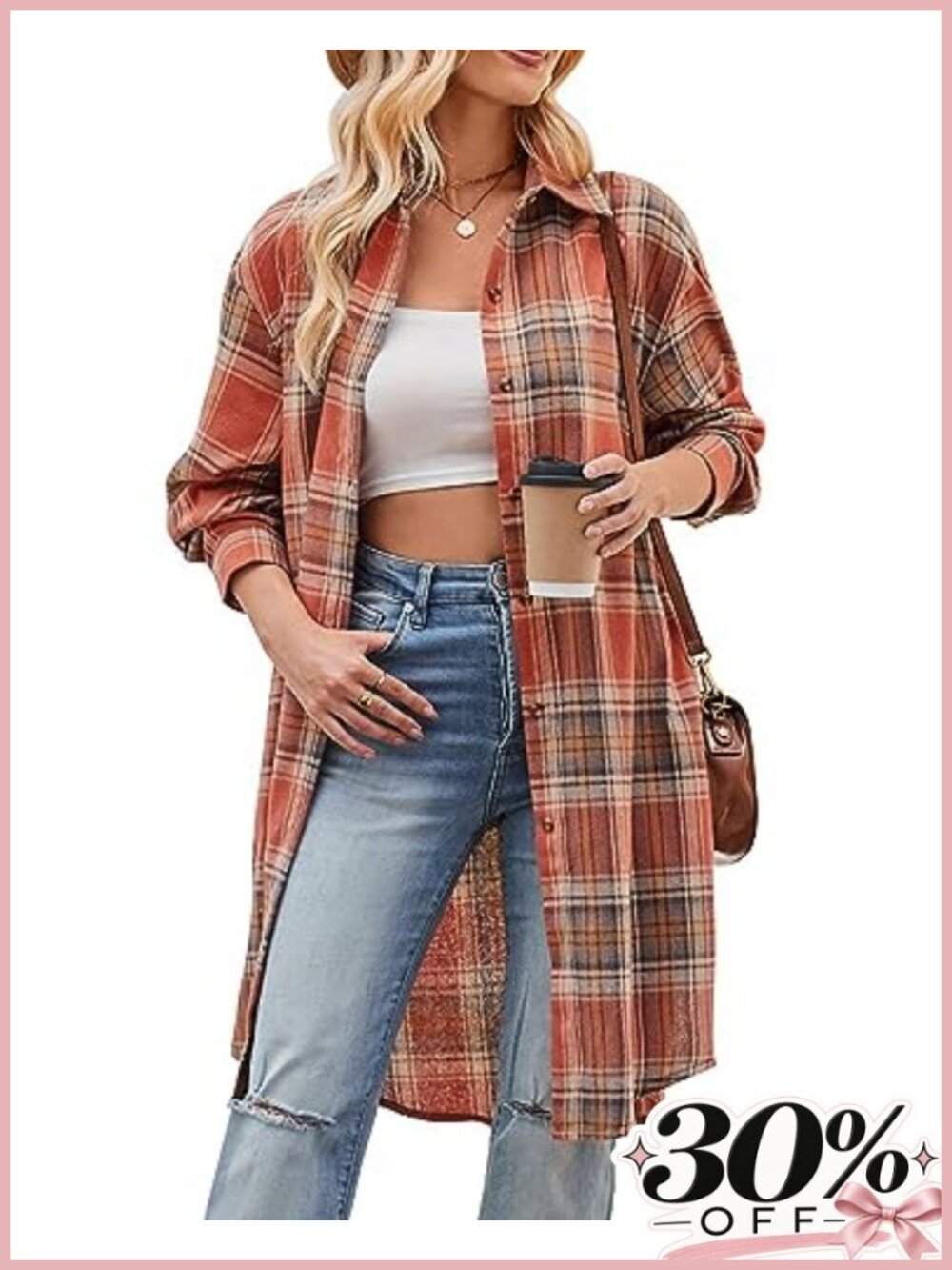 Oversized Plaid Flannel Shirt Button Down Long Sleeve Blouse with Pockets